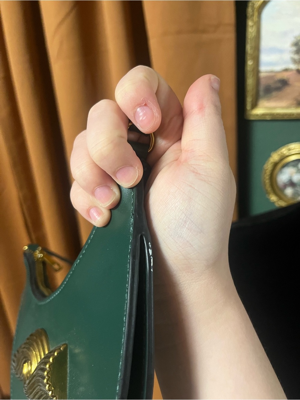 Vintage Zara Emerald Green Crescent Shoulder Bag with Gold Accent - Picture 6 of 6